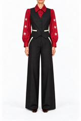 Gilet lana con inserti in pizzo macramè