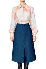 CAMICIA IN SETA CON MANICA LUNGA FANSTASIA FIORI E CORDE DI MARE