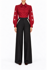 Pantalone lana con inserti in macramè