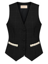 Gilet lana con inserti in pizzo macramè
