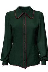 CAMICIA IN SETA VERDE CON PROFILO BORDEAUX