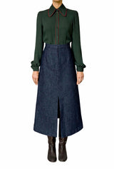 CAMICIA IN SETA VERDE CON PROFILO BORDEAUX