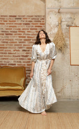 ABITO LUNGO CON BALZA IN LINO/VISCOSA