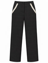 Pantalone lana con inserti in macramè