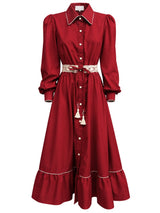 Abito bordeaux con pizzo macramè