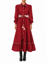 Abito bordeaux con pizzo macramè