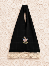 Borsa lana con ricamo e pizzo macramè