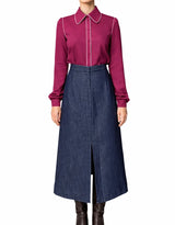 CAMICIA CON COLLETTO A PUNTA TINTA UNITA BOUGANVILLE SCURO