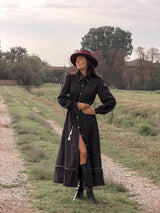 Abito nero con pizzo macramè